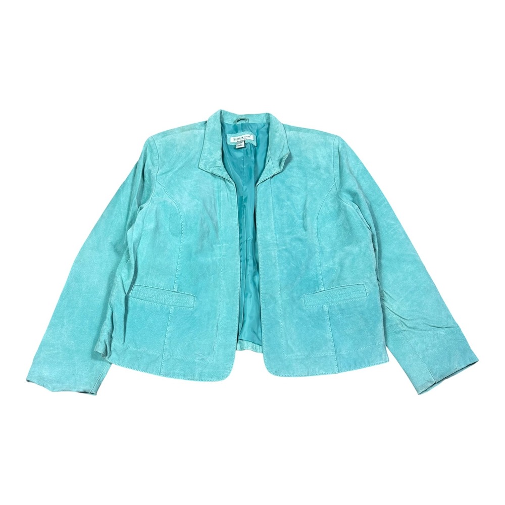 Vintage 2000s Coldwater Creek Light Blue Open Face Suede Leather Jacket Womens L